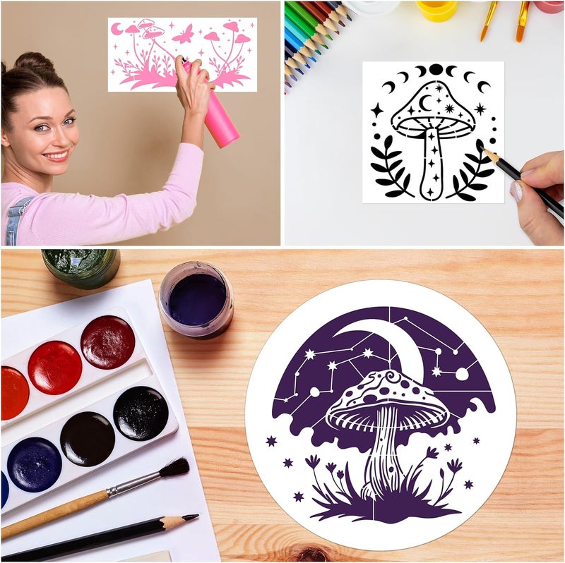 Keluna Mushroom Stencils for Painting, 18 Pcs Bohemian Art Craft, 12 Inch Large Reusable Crescent Moon Phase Drawing Template for Wood Wall Canvas Home Decor - Image 4